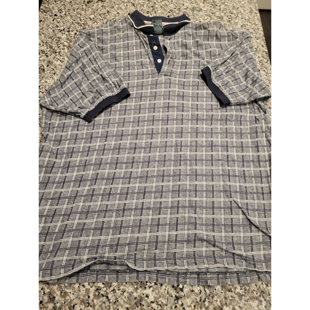 Catalina Polo Shirt Mens XL Navy Windowpane Short Sleeve Cotton Collared Casual‎